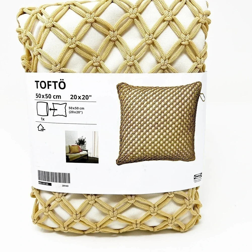 IKEA TOFTO Indoor Outdoor Handmade Beige 20 x 20 Cushion Pillow Cover (2)